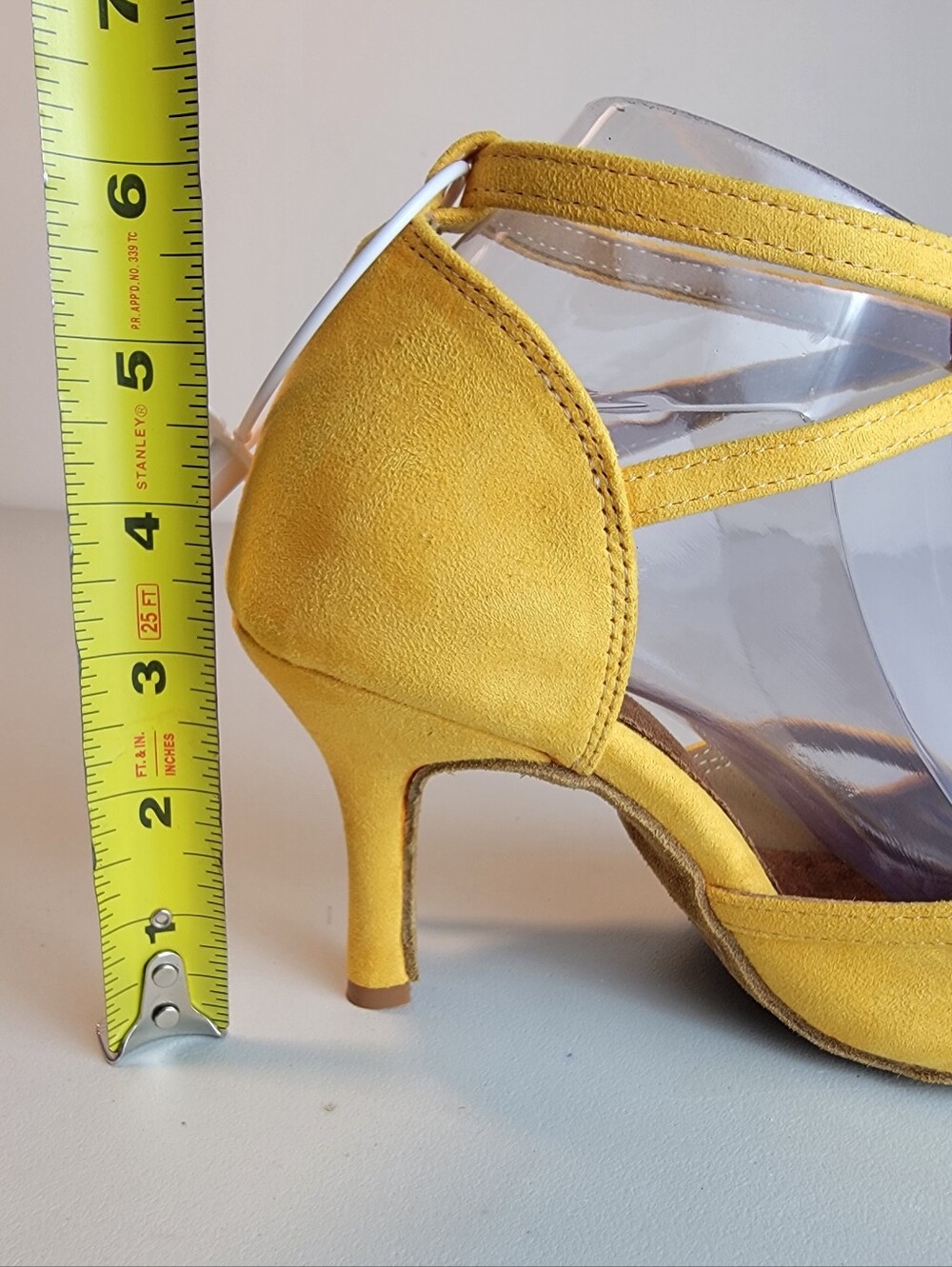 Suede Salsa Latin Dance Shoes Yellow, Strappy, 3.25" Heel, Dance and Sway 7-7.5 - Picture 6 of 12